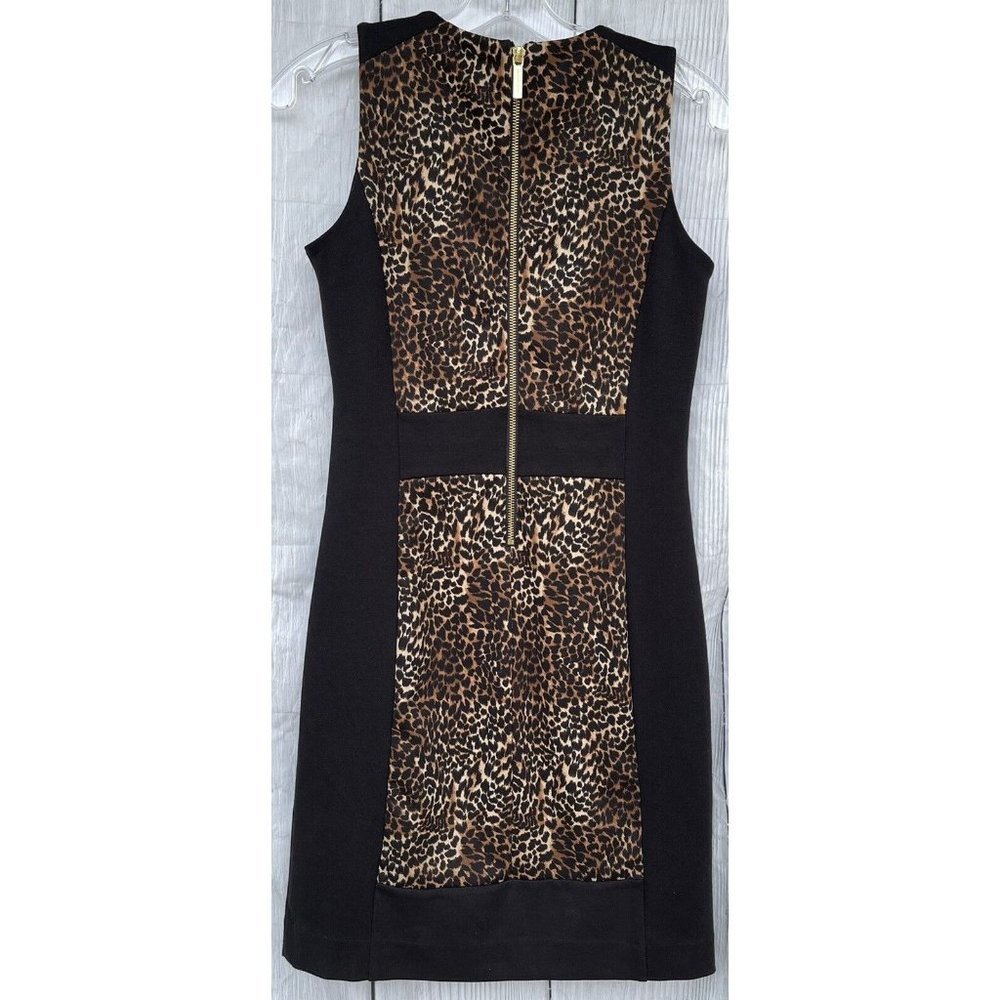 Michael Kors Womens Size 2 Gold Zip Back Sleeveless Cheetah & Black Sheath Dress - Picture 6 of 12